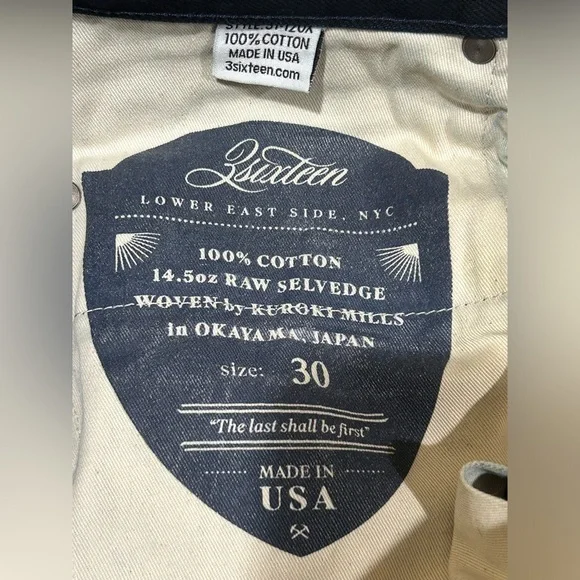 3Sixteen ST-120X Raw Selvedge Denim Jeans Men’s Size 30 - Picture 13 of 14